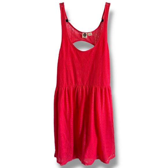Roxy Womens Sundress Sz L Bright Coral Lace Back Cut Out Take Me Away NEW - Picture 2 of 6